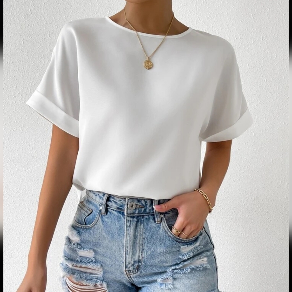 Uniqlo White Drape Baggy Short Sleeve Blouse - Picture 2 of 5
